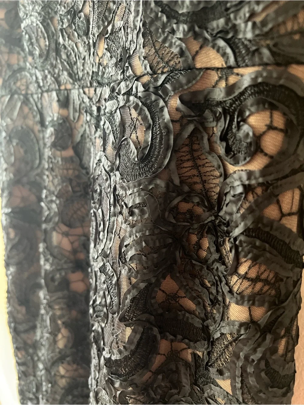 Vintage 80s Tadashi Shoji Black Lace Midi Dress with Nude Underlay - Picture 5 of 7